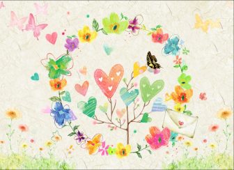 نقاشی کودکانه از گلهای رنگارنگ زیبا و بادکنک قلبی