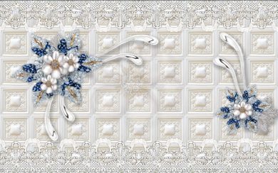 گل های سفید با تزئینات جواهری در پس زمینه مربع