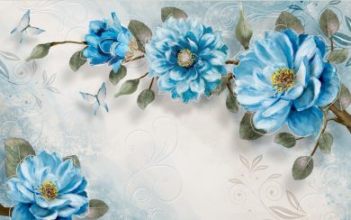طرح آبرنگی گل های آبی رنگ