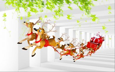 سورتمه سواری بابانوئل در راهروی سفید