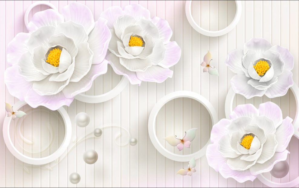 گل ها و دایره های سفید نقش بسته بر دیوار