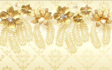 گل های طلایی جواهرنشان با پس زمینه ی چاپی