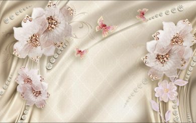 پروانه های صورتی و گل های سفید تزئین شده با جواهر اتریشی