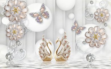 طرح لاکچری قو و پروانه و گل با تزئینات جواهری