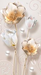 کاغذ دیواری عمودی گل های صدفی و طلایی