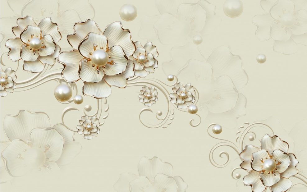 طرح گل چینی سفید با تزئینات مراورید