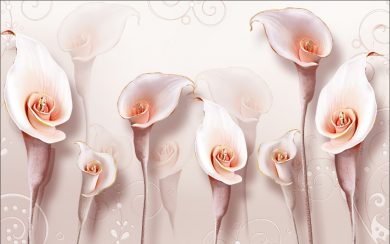 پوستر سه بعدی گل های شیپوری صورتی