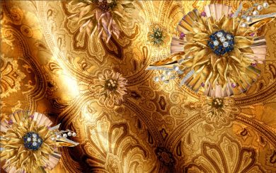 کاغذ دیواری پارچه ی طلایی با گل های برجسته جواهر نشان
