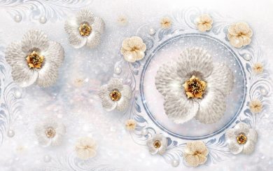 پوستر سه بعدی گل های فانتزی با تزئینات جواهر و مراورید