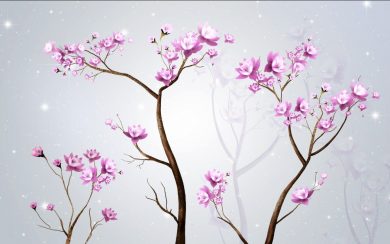 پوستر سه بعدی شکوفه های بهاری بنفش رنگ