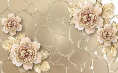 گل های گلبهی و طلایی با تزئینات جواهری