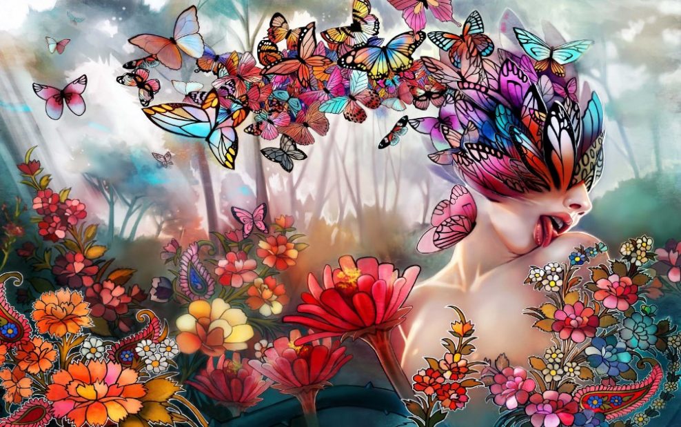 نقاشی انتزاعی دختر و پروانه