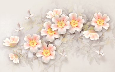 پرواز پروانه های سفید در اطراف گل های گلبهی