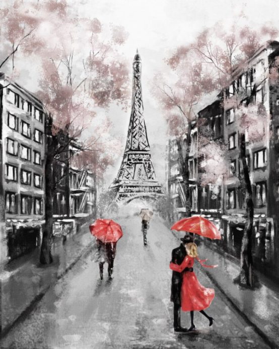 نقاشی آبرنگ عاشقانه ای در پاریس