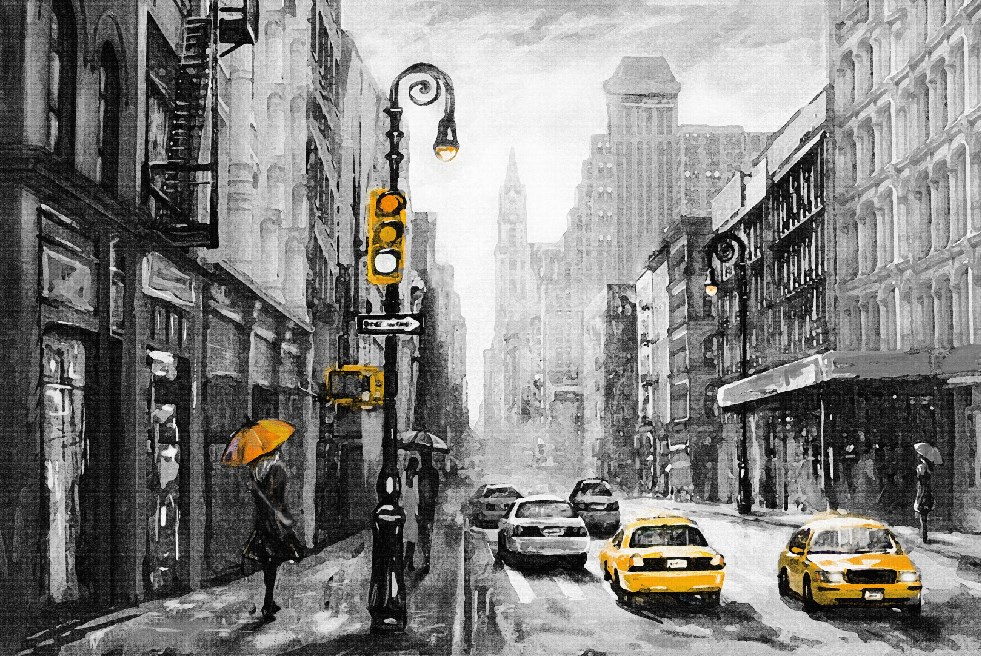 نقاشی سیاه و سفید از خیابان نیویورک